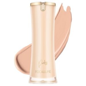 FOCALLURE PerfectBase Lasting Poreless Liquid Foundation, Medium to Full Coverage with Matte Finish, Covers Blemishes & Under-Eye Circles for All Skin Types, #03 Silk