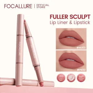 FOCALLURE Blurring Matte Fuller Sculpt Lip Liner & Lipstick 2-in-1 Creamy Smooth Highly Pigmented Long Wear Define & Fill #NU02/NU03/RD01