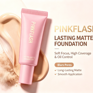PINKFLASH PF-F03 Lasting Matte Foundation, Soft Focus High Coverage, Oil Control, Waterproof, Sweat-Proof, Long-Lasting for Tropical Weather