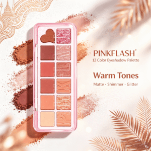 PINKFLASH 12 Color Eyeshadow Palette PF-E43 BB03, Warm Brown & Rose Berry, Matte Shimmer Glitter, Waterproof, Long-Lasting