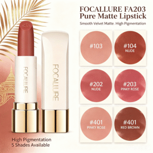 FOCALLURE FA203 Pure Matte Lipstick, Smooth Velvet Matte, High Pigment, Waterproof & Sweatproof, Long-Lasting, 5 Shades