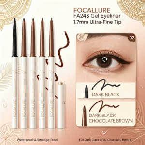 FOCALLURE FA243 Perfectly Defined Gel Eyeliner, 1.7mm Ultra-Fine Tip, Waterproof & Smudge-Proof, Smooth & Beginner-Friendly