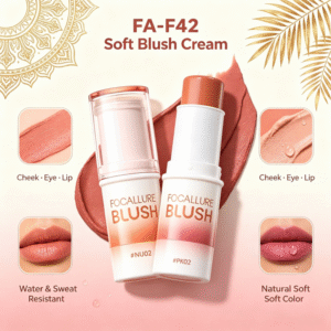 FOCALLURE FA-F42 Soft Blush Cream, Creamy Soft-Focus Stick, Cheek Eye Lip, Waterproof & Sweatproof, Low-Saturation Daily Color